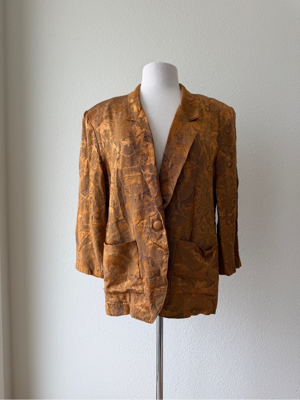 Vintage Angela Tong Gold Umber Faces Blazer Made in USA Size L
